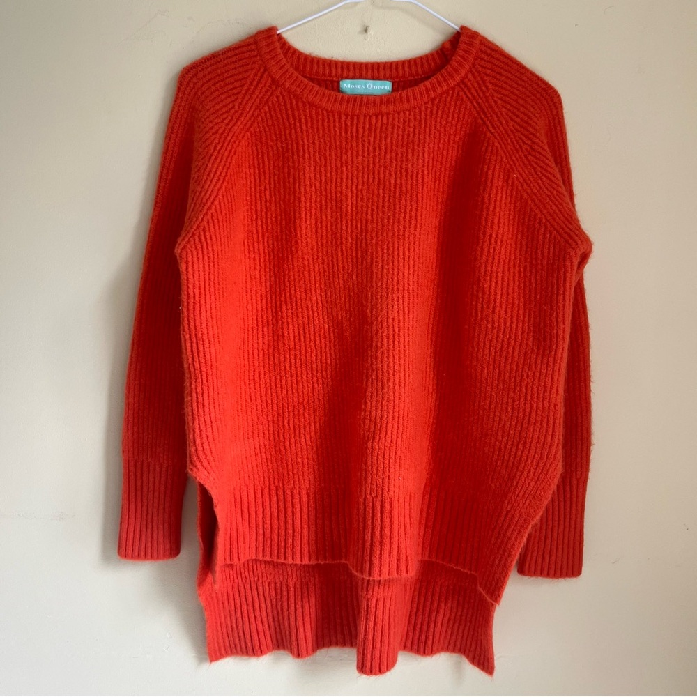 Queen Moses Y2K Orange Sweater Women's Medium Knit Ribbed Crew Neck Pull Over